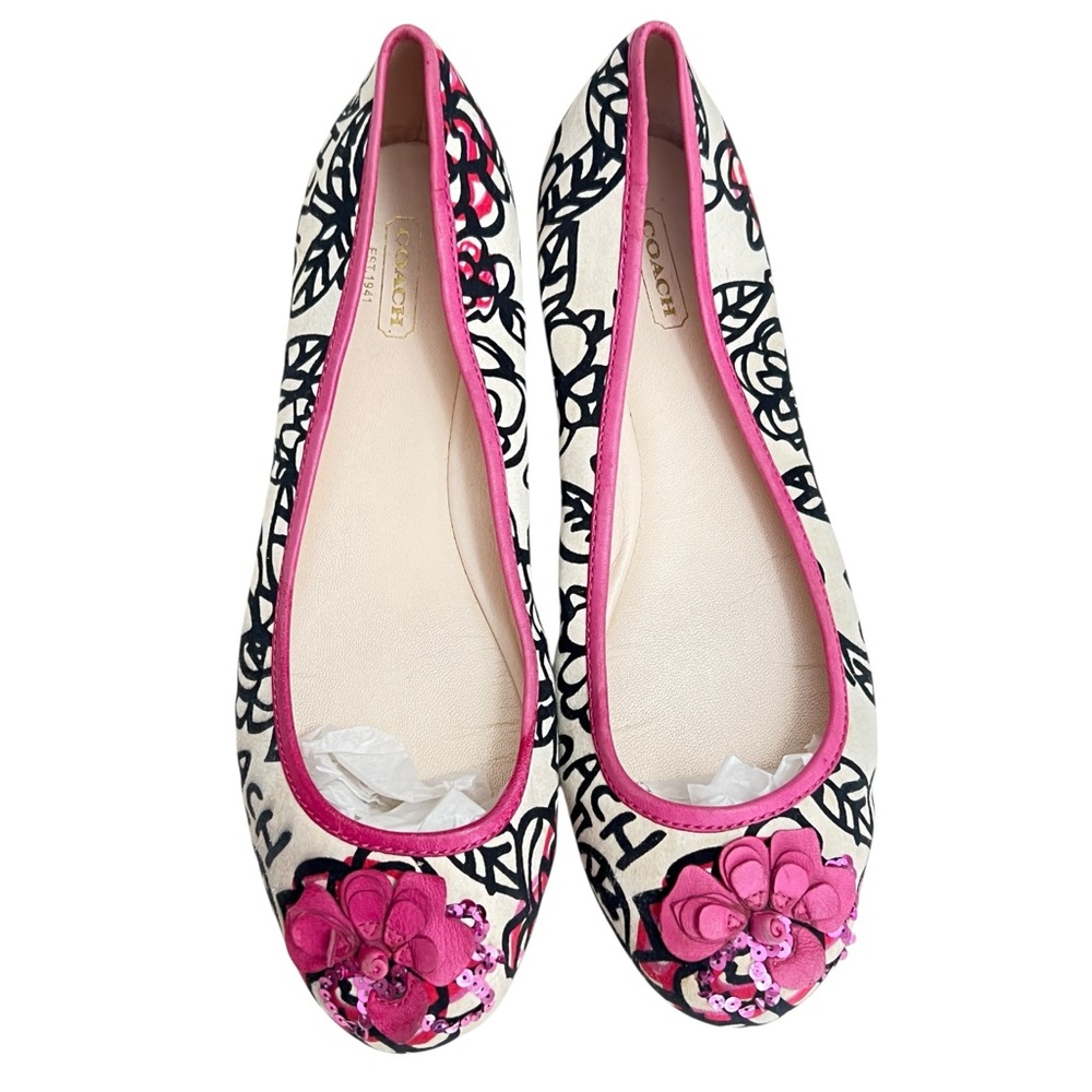 Coach Adessa Poppy Satin Floral Graffiti Sequin Ballet Flats Size 8.5B - Picture 7 of 8